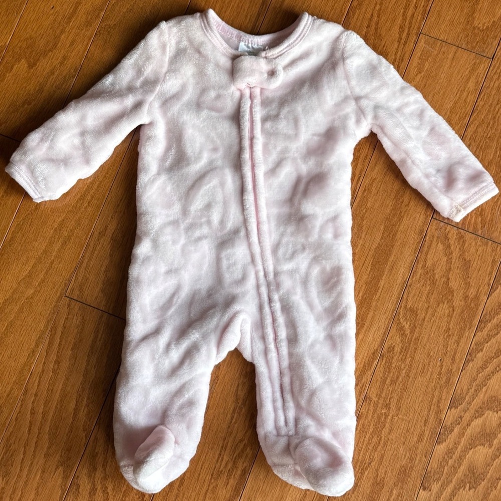 Little Beginnings Baby Girls Pink Fleece Heart Footed Sleeper 0-3 Months